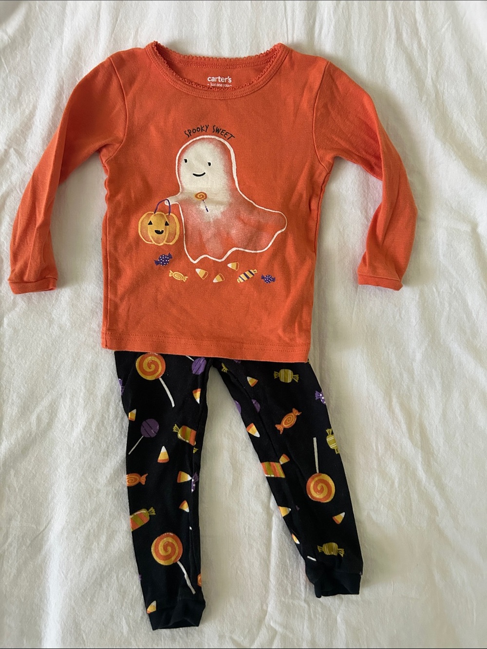 Carter's Orange Ghost Top with Black Candy-Print Leggings
